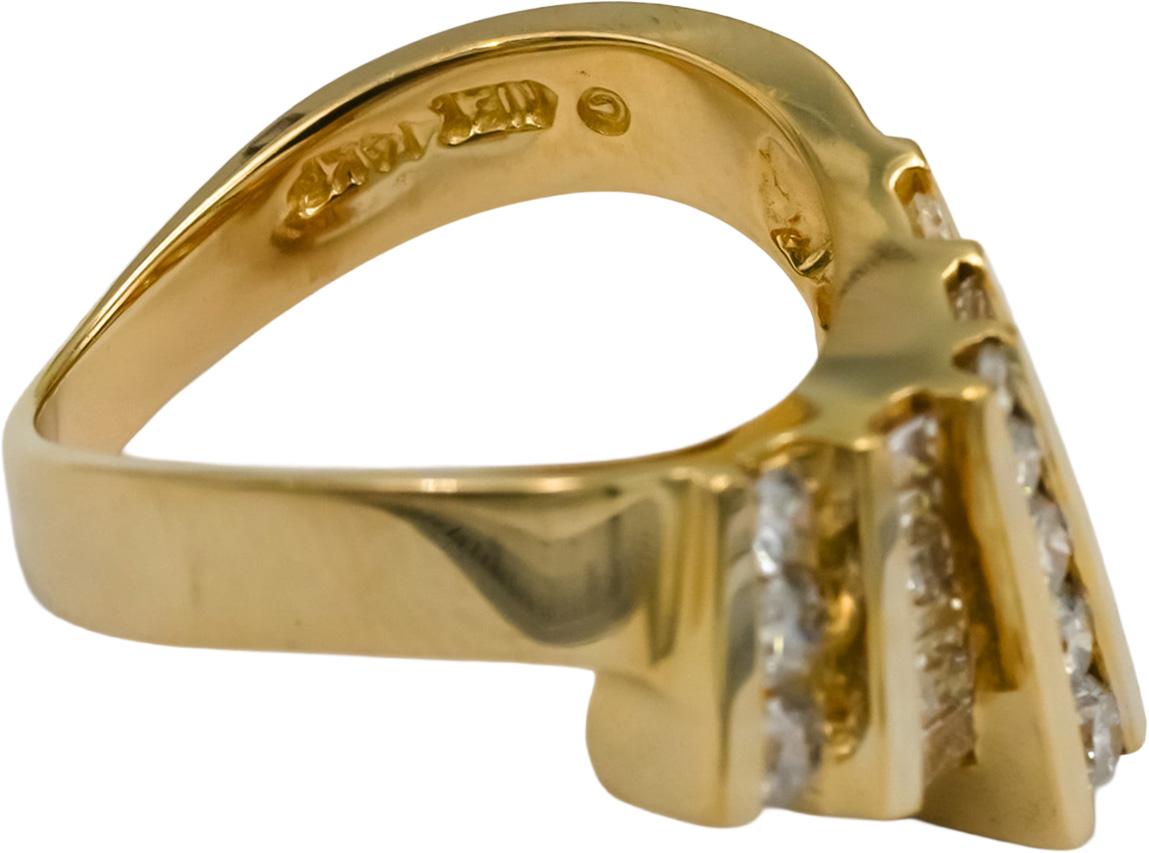 14k Yellow Gold Round and Baguette Cut Diamond Crown Ring 0.90CT Size 6.25