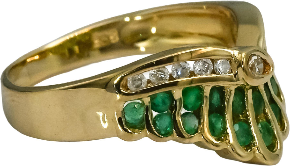 14k Yellow Gold Diamond and Emerald Crown Ring 0.50CT Size 6.25