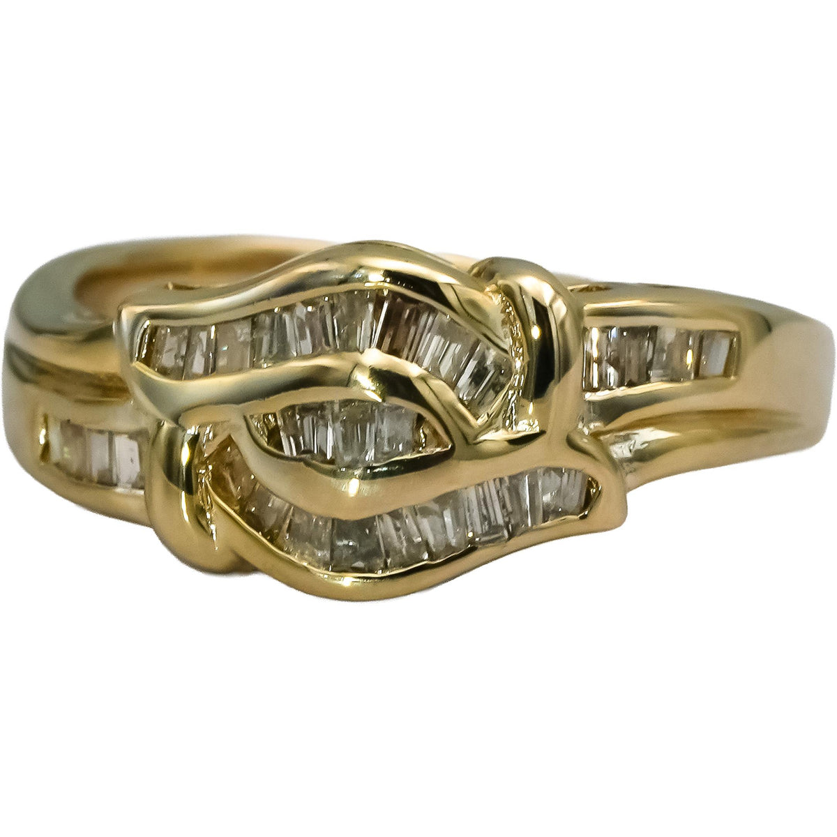 14k Yellow Gold Round and Baguette Cut Diamond Band Ring 0.25CT Size 6.5