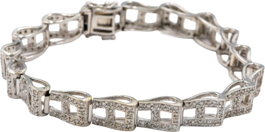 18k White Gold Jewelry Round Diamond Fancy Link Bracelet 1.50CT