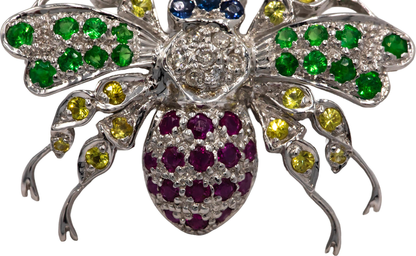 18k White Gold 0.85CT Diamond Ruby Sapphire Peridot Citrine Insect Fly Brooch