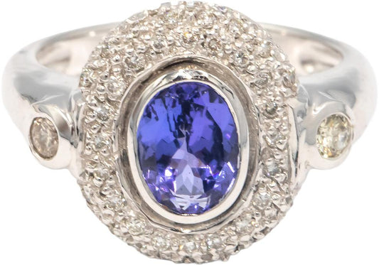 18k White Gold 1.35CT Diamond and Tanzanite Ring Size 6.75