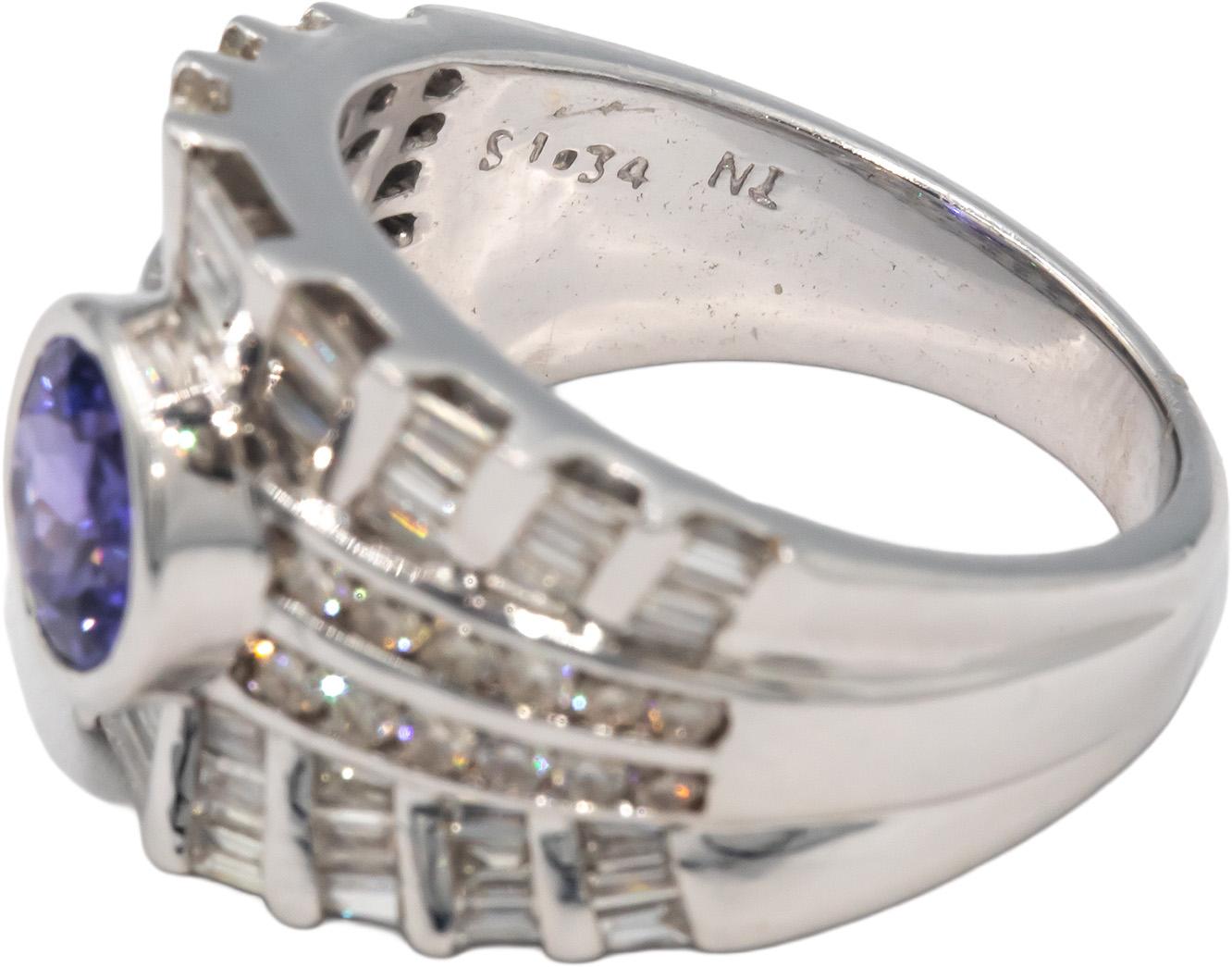 Designer 18K White Gold Diamond and Tanzanite Cocktail Ring 2.59CT Size 6
