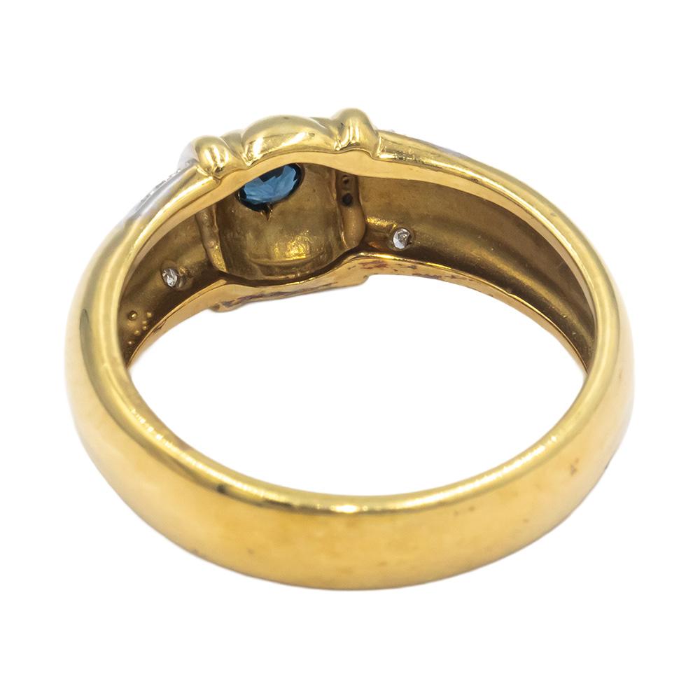 14k Yellow Gold Round Diamond and Sapphire Cocktail Ring 0.12CT Size 7.25