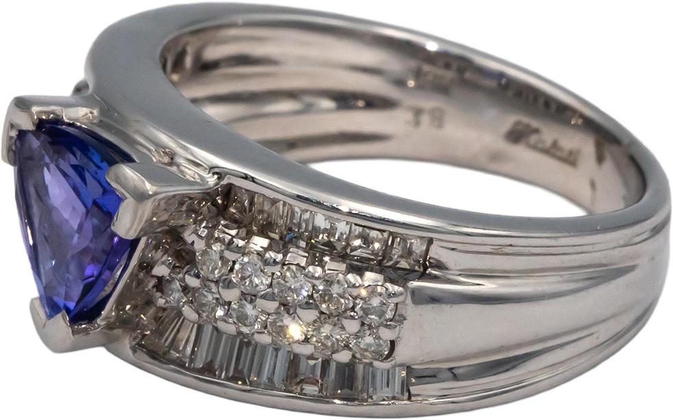 KALATI Designer 18k White Gold 2.07CT Diamond and Tanzanite Ring Size 7.25