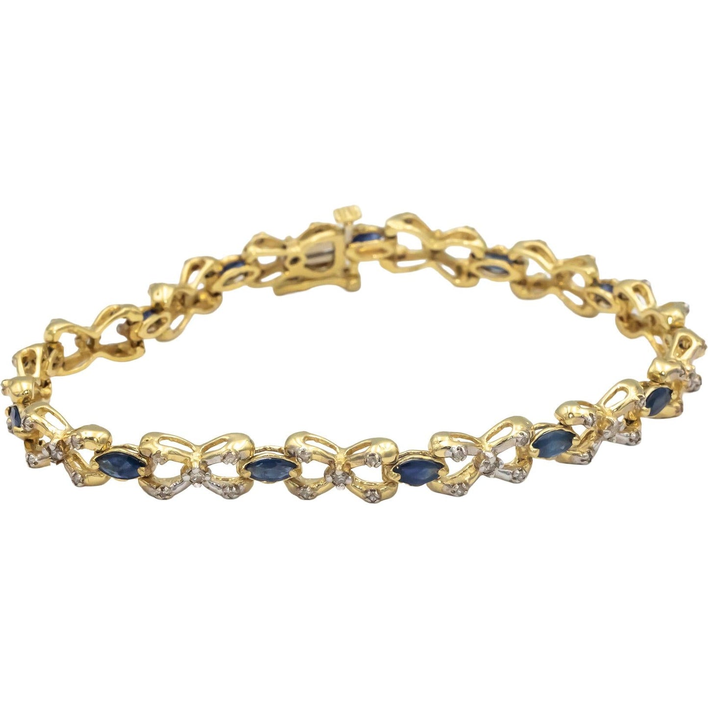 14k Yellow Gold 3.65CT Diamond and Sapphire Fancy Link Bracelet