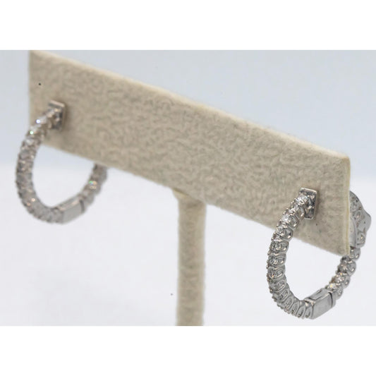 14k White Gold 0.70CT Diamond Inside Out Hoop Earrings