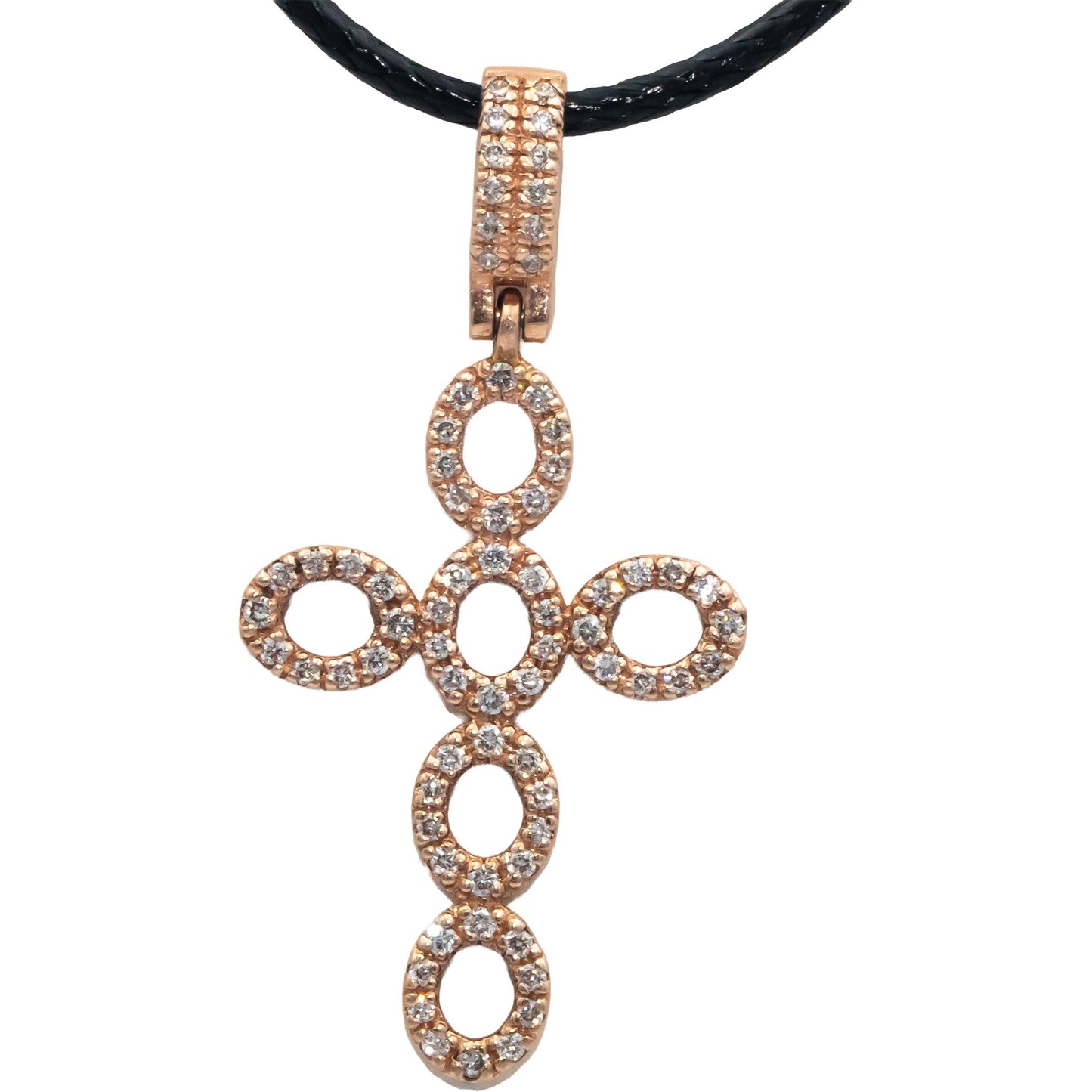 14k Rose Gold 0.44CT Diamond Cross Crucifix Pendant on Cord Necklace