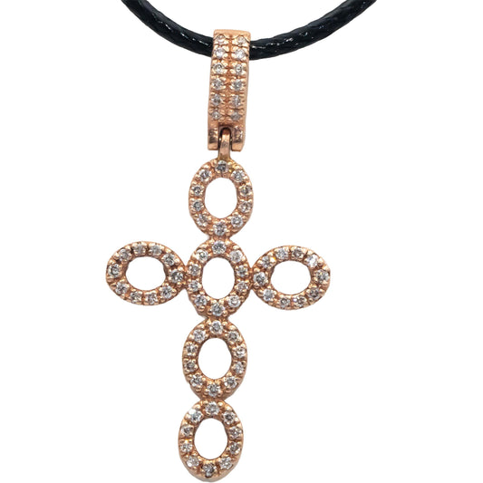 14k Rose Gold 0.44CT Diamond Cross Crucifix Pendant on Cord Necklace