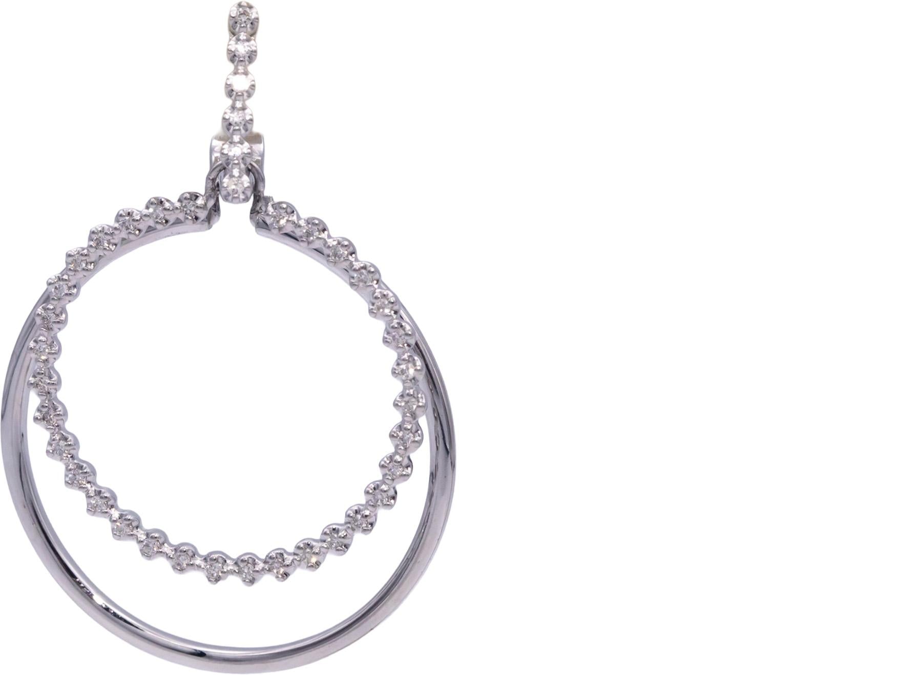 14k White Gold Diamond Double Circle Dangle Hoop Earrings 0.45CT