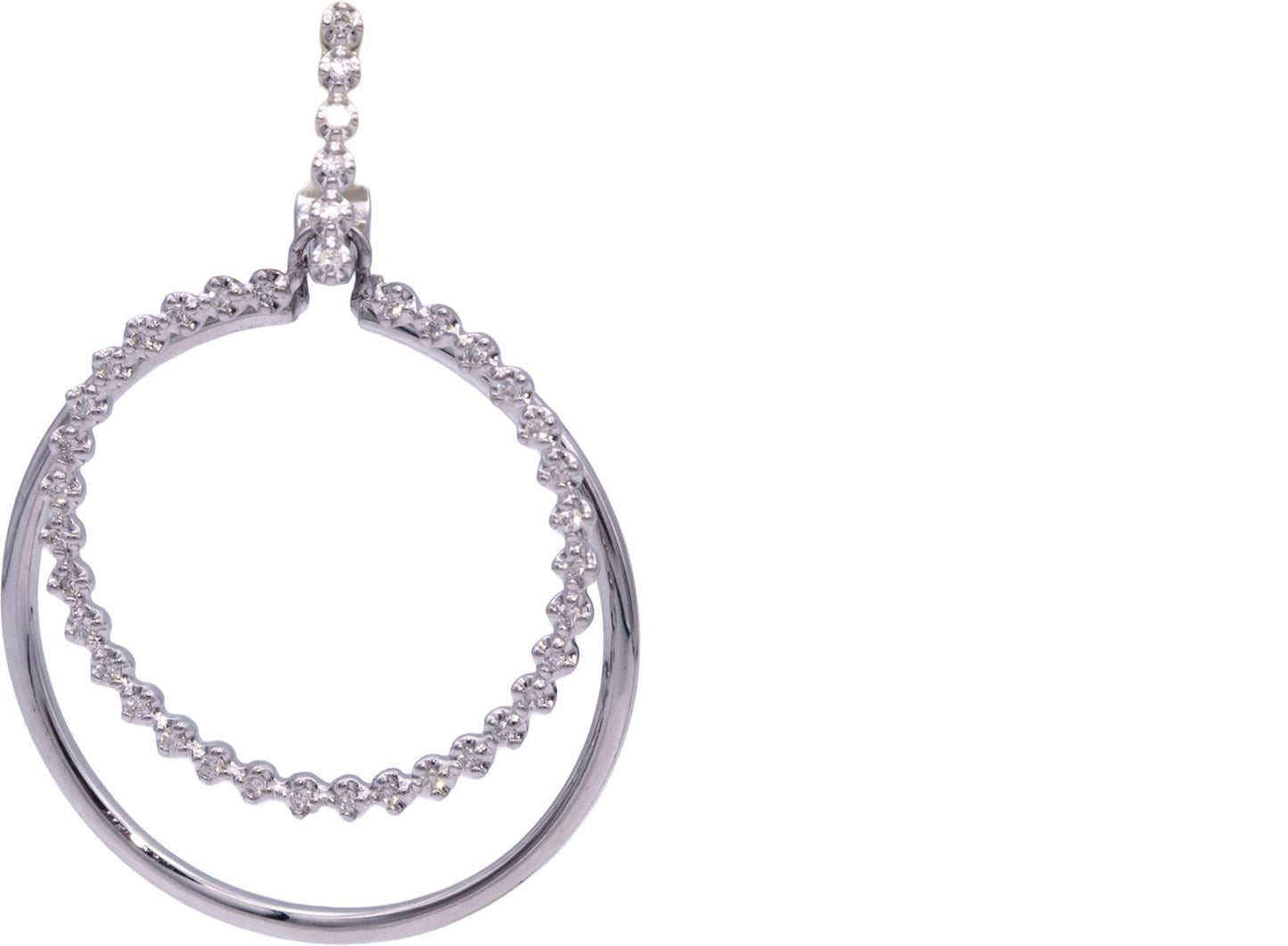 14k White Gold 0.45CT Diamond Double Circle Dangle Hoop Earrings