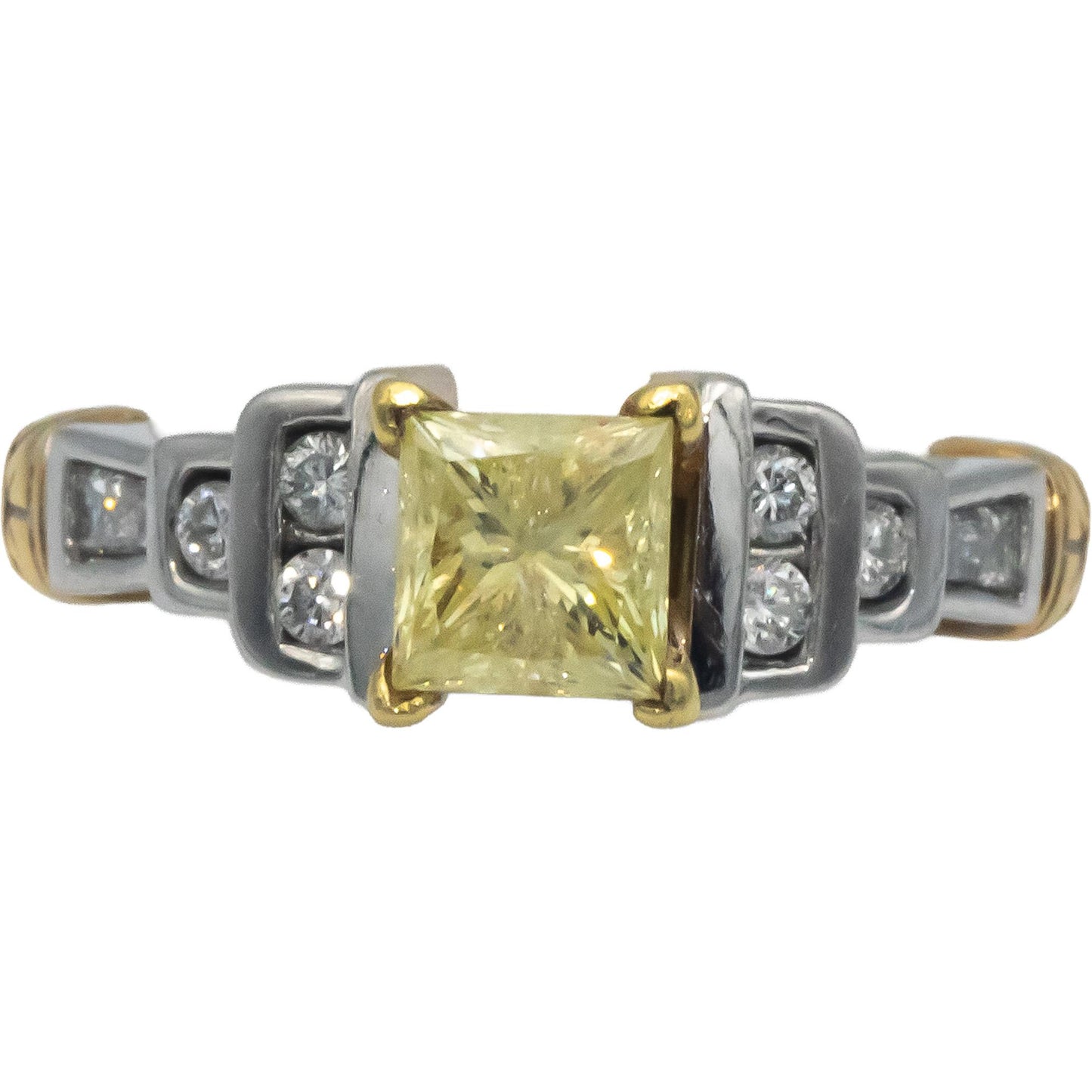 Platinum 18k Gold White & Yellow Diamond Engagement Ring 1.67CT w/ 1.40CT Center