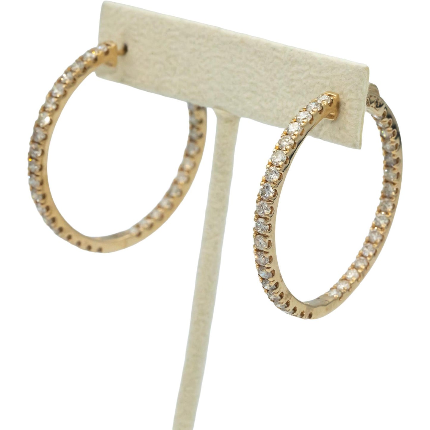 Diamond Round Cut 10k Yellow Gold Inside Out Hoop Earrings 5.0CT