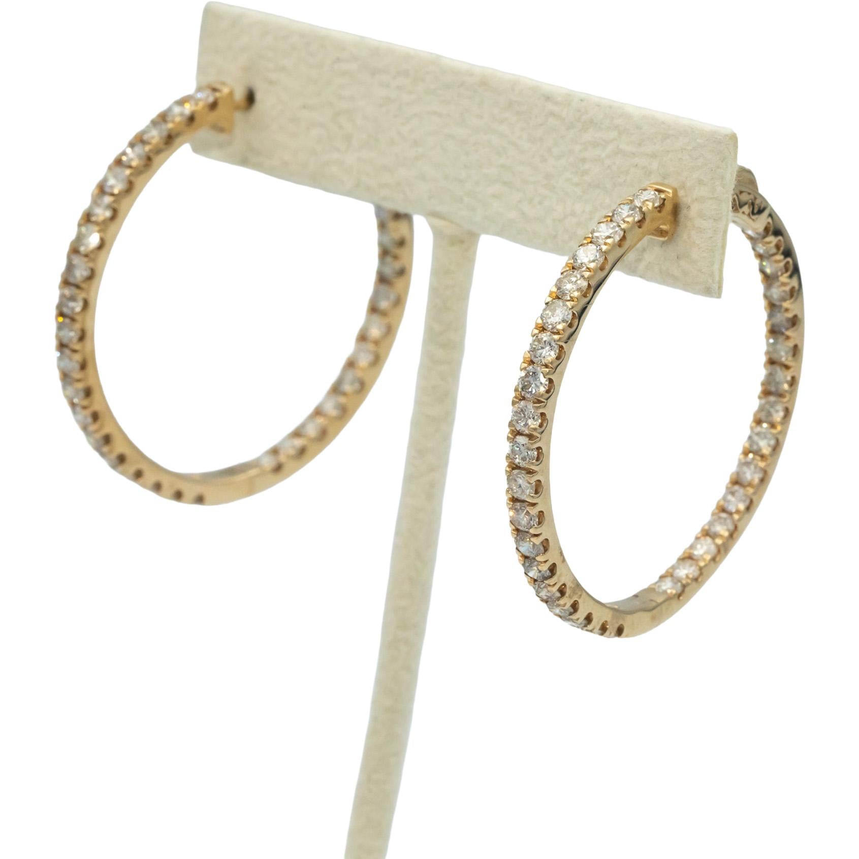 Diamond Round Cut 10k Yellow Gold Inside Out Hoop Earrings 5.0CT