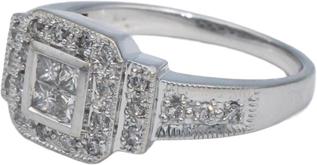 14k White Gold 0.50CT Princess and Round Cut Diamond Ring Size 7.5