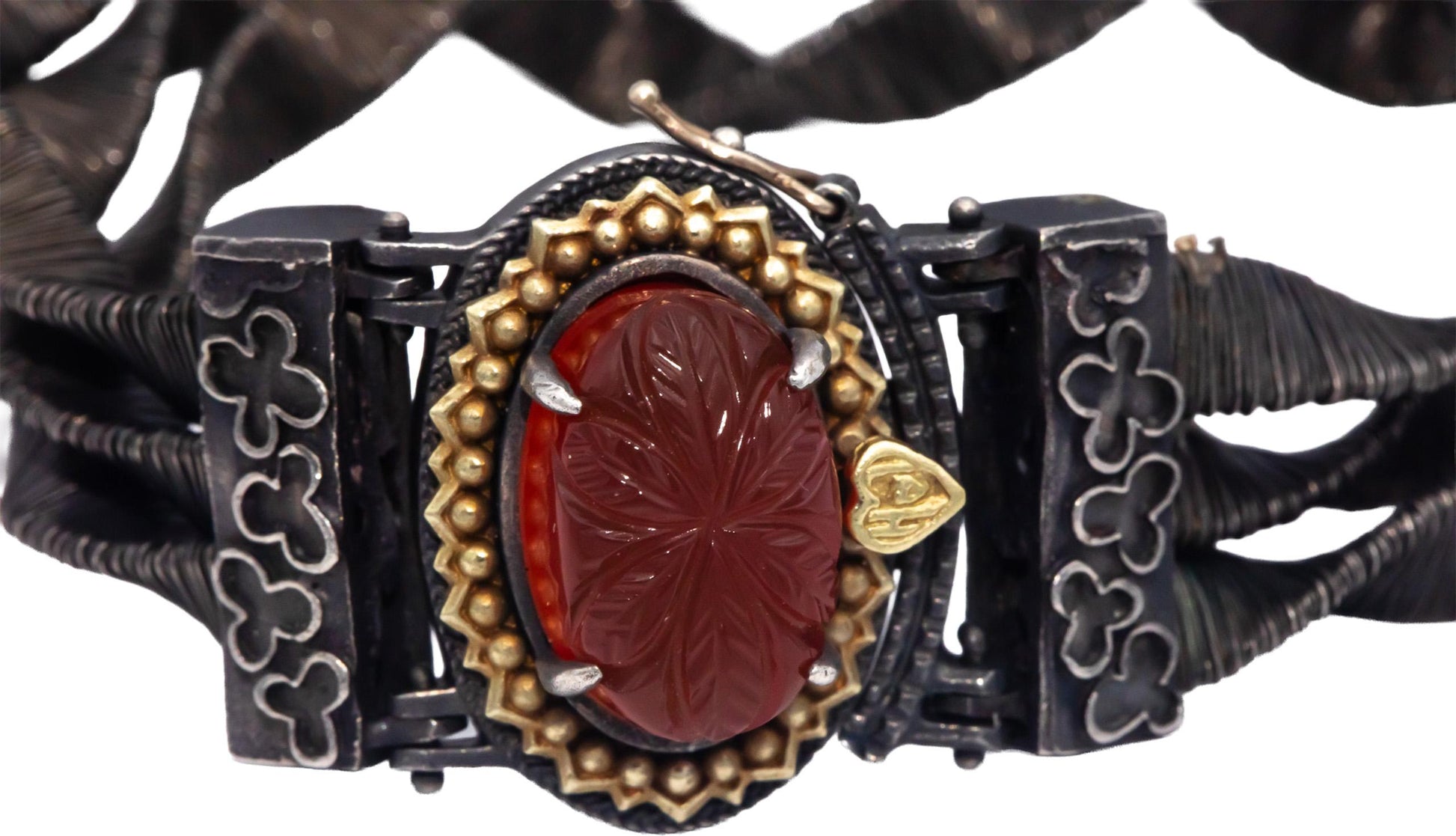 STAMBOLIAN 18k Gold Sterling Silver 8.0CT Carved Carnelian Twisted Mesh Bracelet