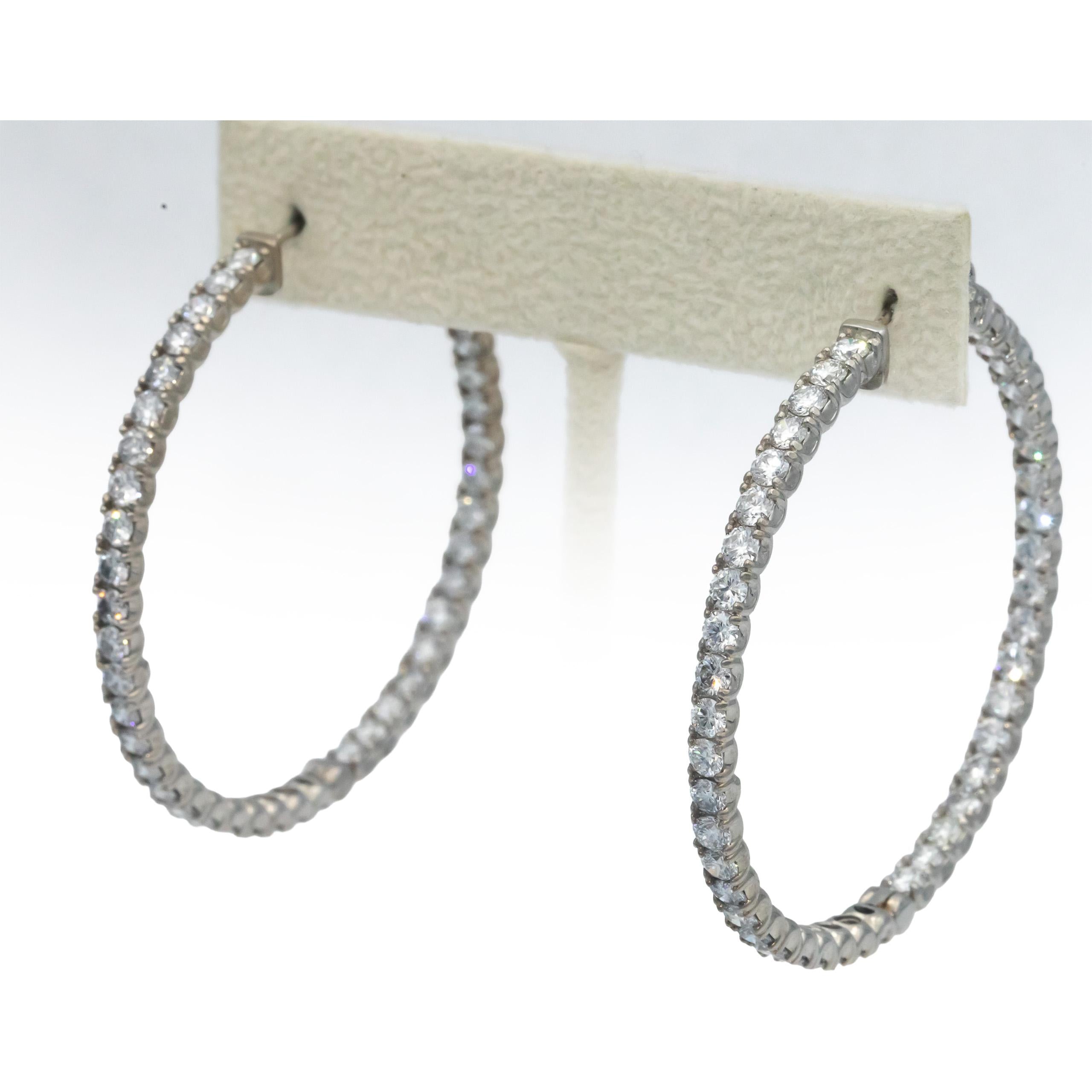 18k White Gold Round Diamond Inside Out Hoop Earrings 7.21CTW