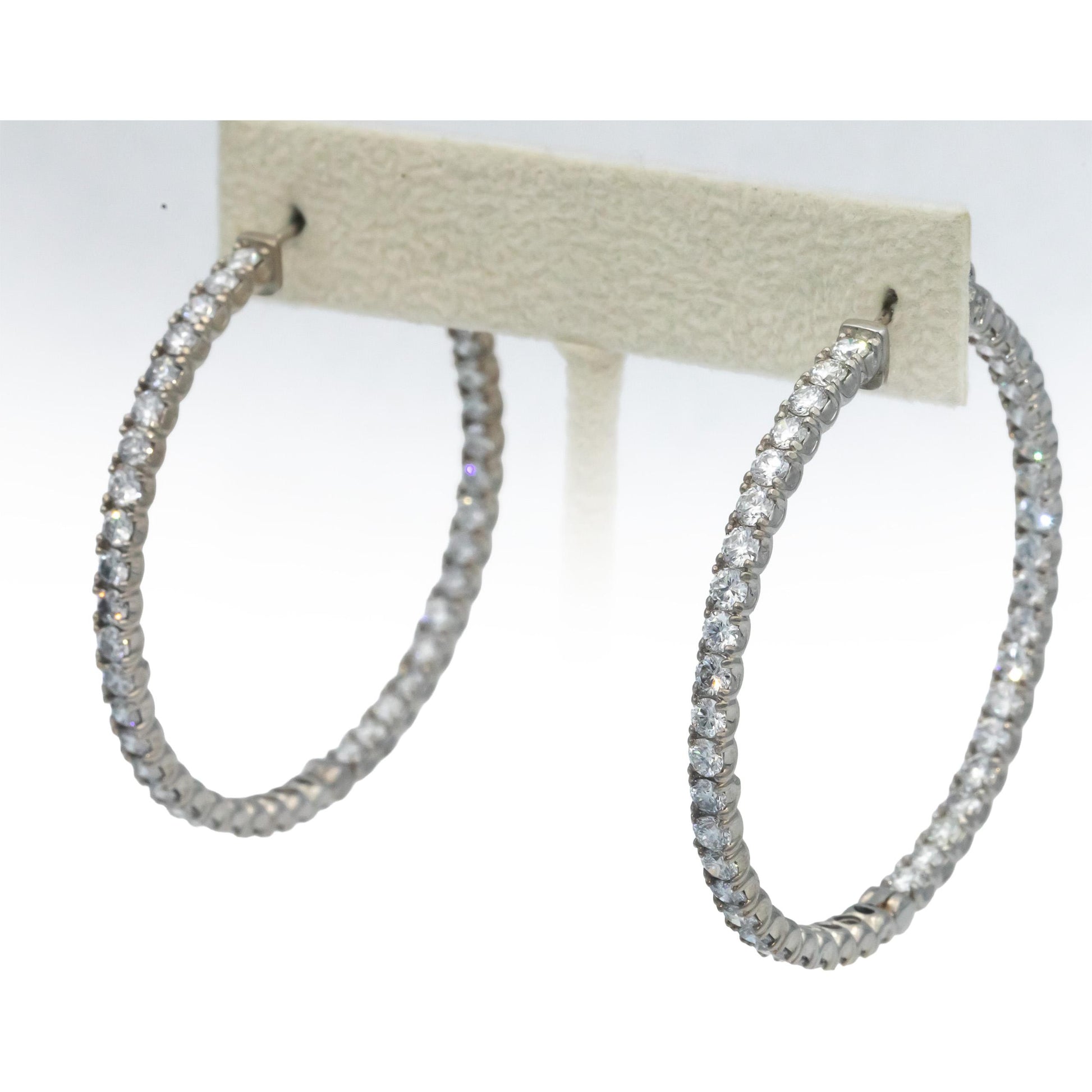 Diamond Round Cut 18k White Gold Inside Out Hoop Earrings 7.21CT