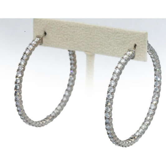 Diamond Round Cut 18k White Gold Inside Out Hoop Earrings 7.21CT