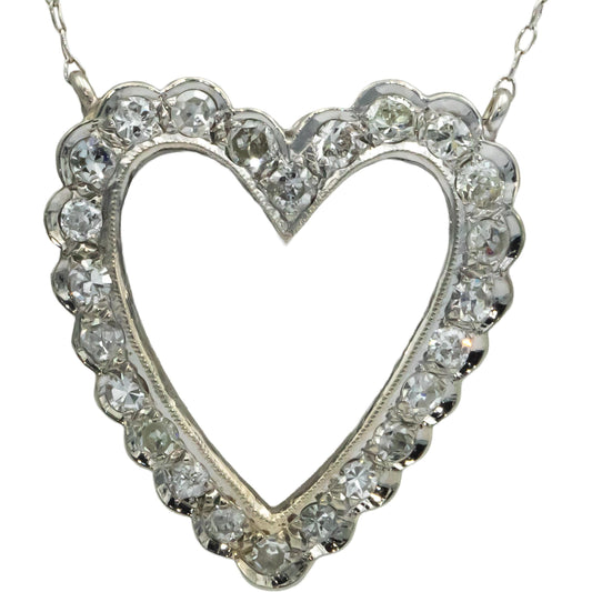 Vintage Antique 14k & 12k White Gold VS Diamond Heart Pendant Necklace 1.25CT