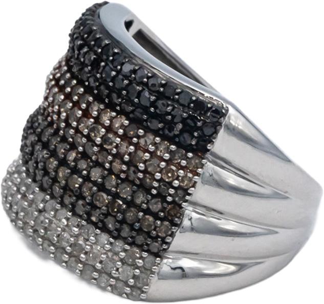 10k White Gold 1.10CT White Brown Black Diamond Wide Band Ring Size 7