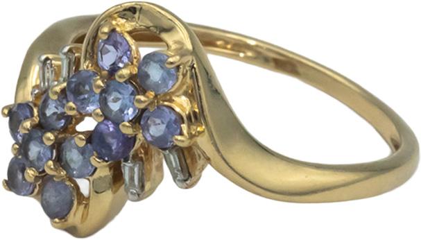 14k Yellow Gold 0.54CT Diamond and Tanzanite Cluster Ring Size 10