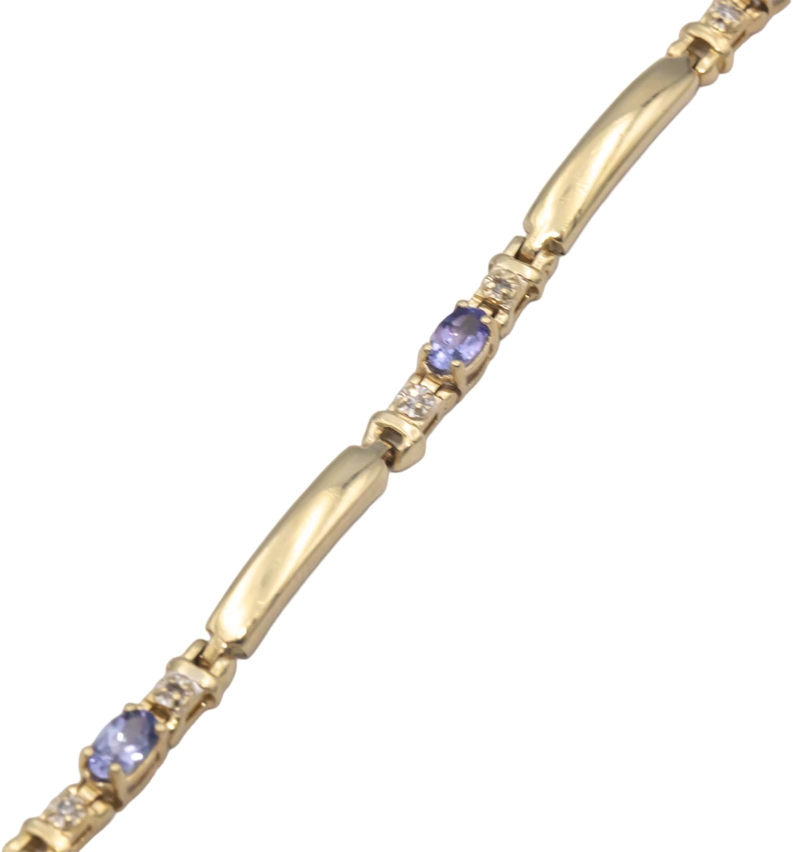 14k Yellow Gold 1.05CT Diamond and Tanzanite Bracelet
