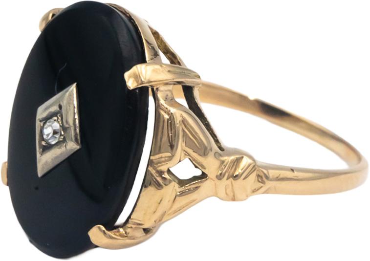 Vintage 10k Yellow Gold 0.01CT Diamond and Onyx Ring Size 8.75