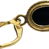 14k Yellow Gold Oval Cabochon Cut Bezel Set Onyx Drop Dangle Earrings