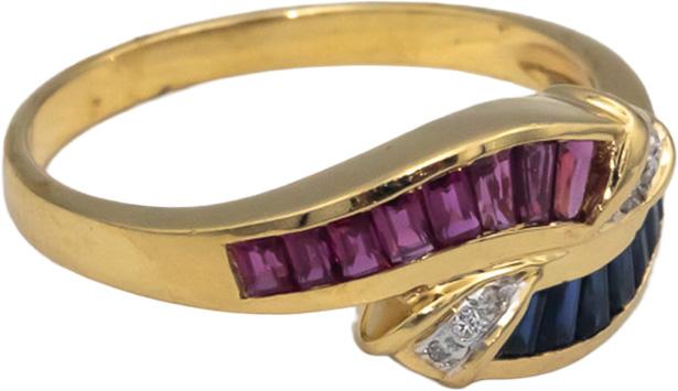 18k Yellow Gold 0.80CT Diamond Sapphire Ruby Band Ring Size 7.5