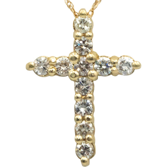 14k Yellow Gold 0.80CT Shared Prong Diamond Cross Crucifix Pendant  Necklace
