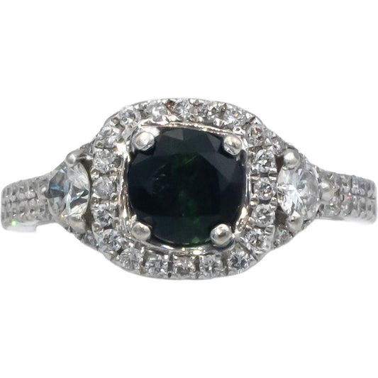 14k White Gold 1.50CT VS Diamond and Green Tourmaline Halo Ring Size 6