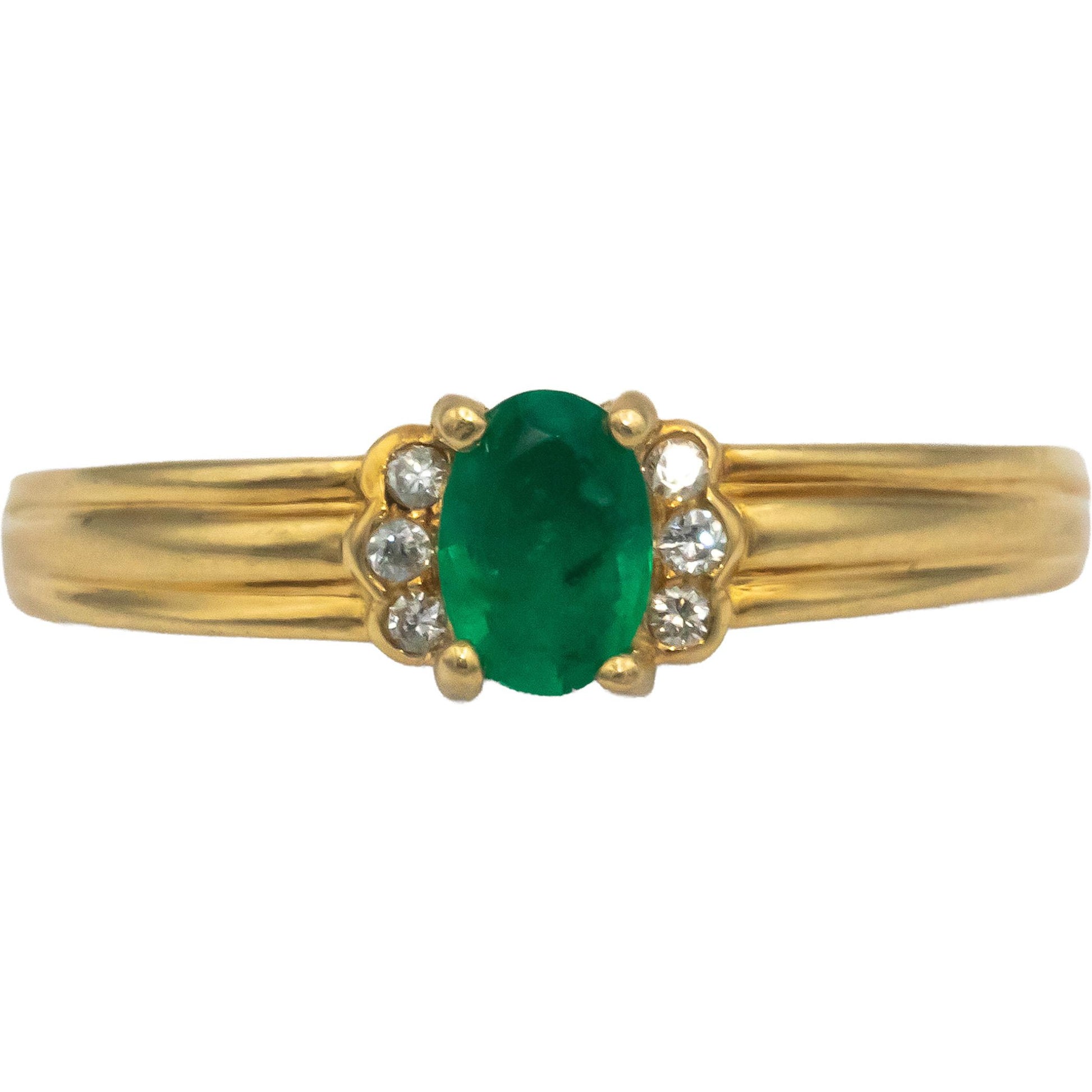 18k Yellow Gold 0.36CT Diamond and Emerald Ring Size 10