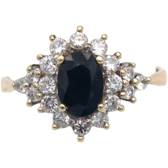 14k Yellow and White Gold 1.21CT Diamond and Sapphire Cluster Ring Size 6.25