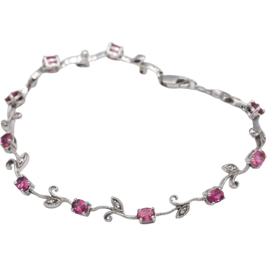 14k White Gold 1.56CT Diamond and Pink Tourmaline Floral Link Bracelet