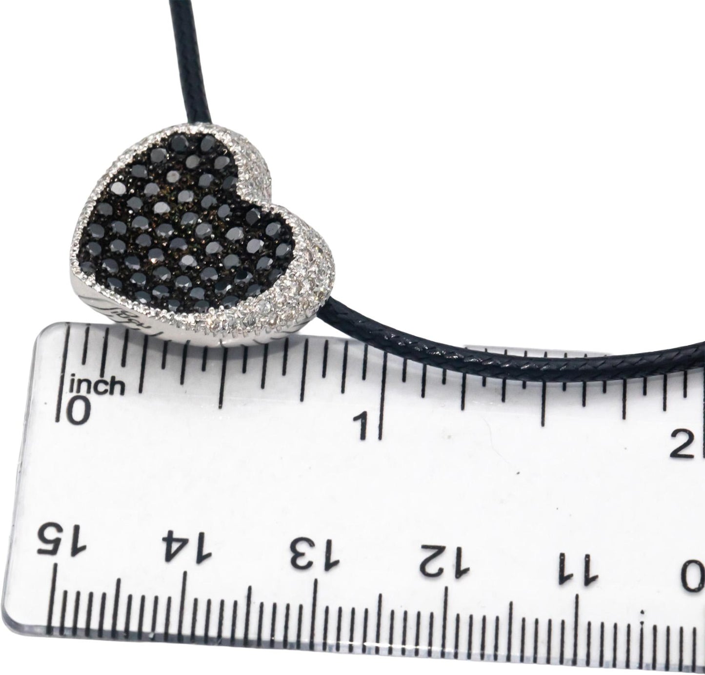 18k White Gold 1.50CT White and Black Diamond Cluster Heart Pendant Necklace