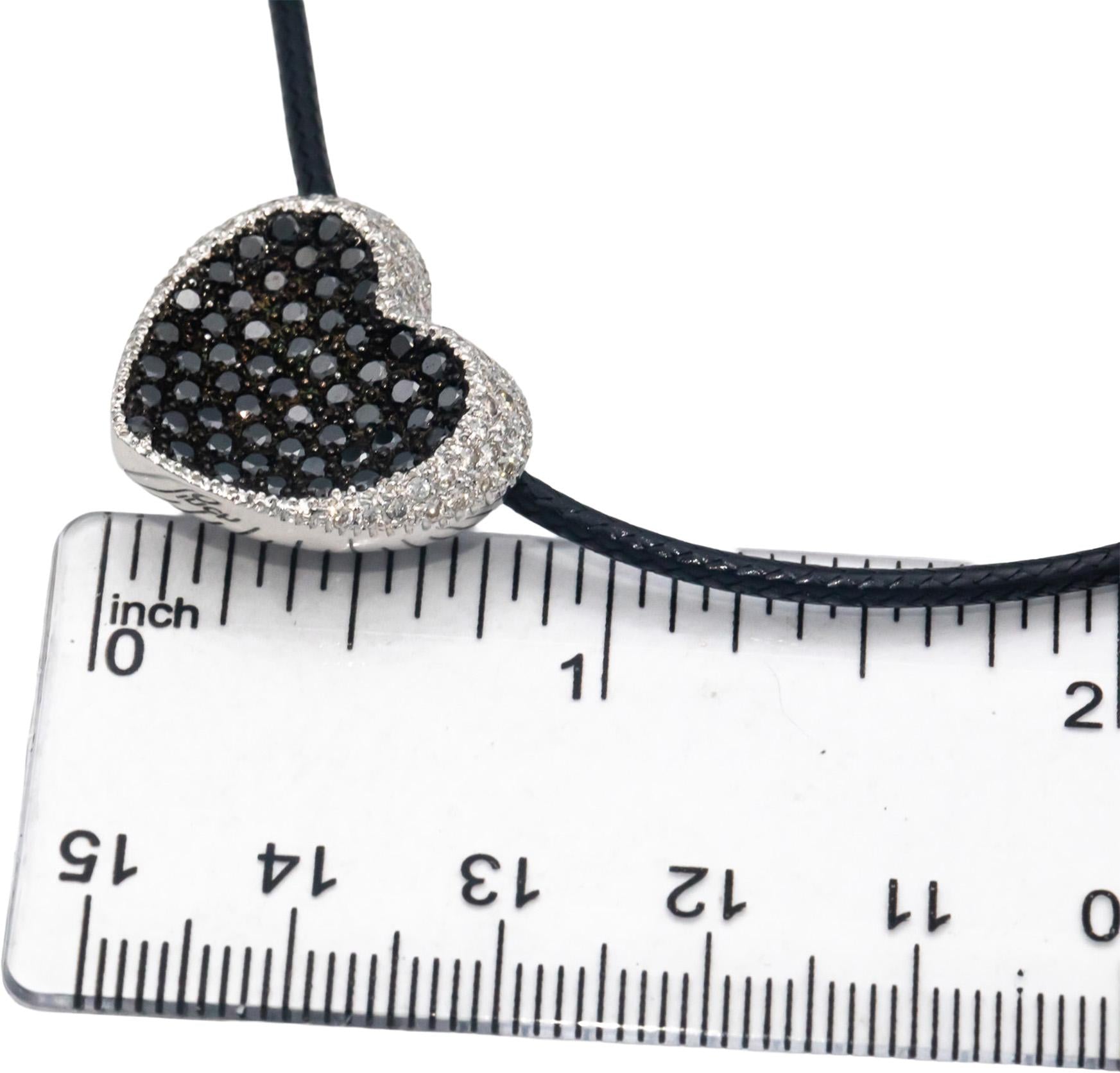 18k White Gold 1.50CT White and Black Diamond Cluster Heart Pendant Necklace