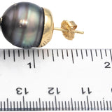 14k Gold Black Tahitian Pearl and Diamond Accent Stud Earrings 0.04CTW