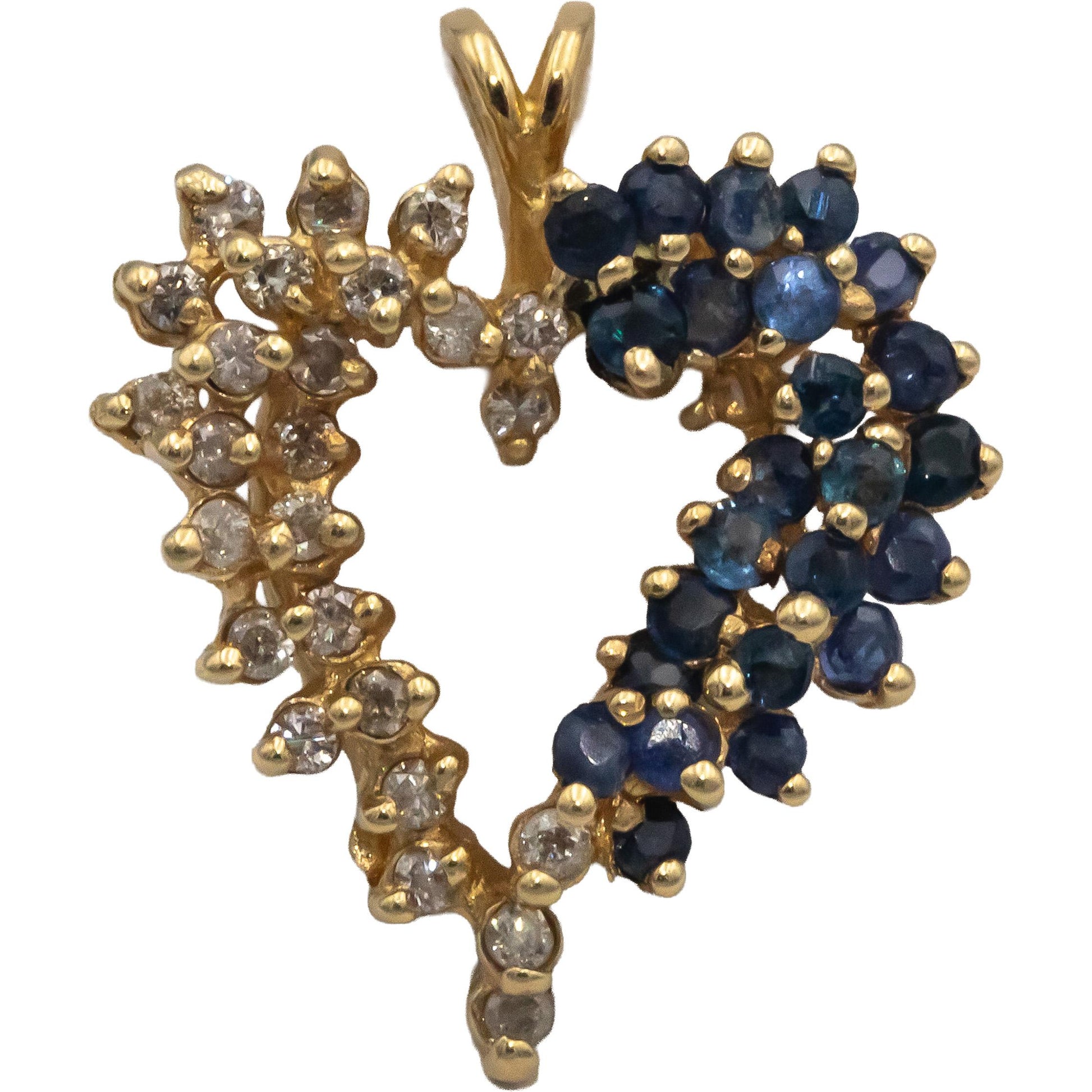 14k Yellow Gold 0.50CT Diamond and Sapphire Cluster Heart Pendant