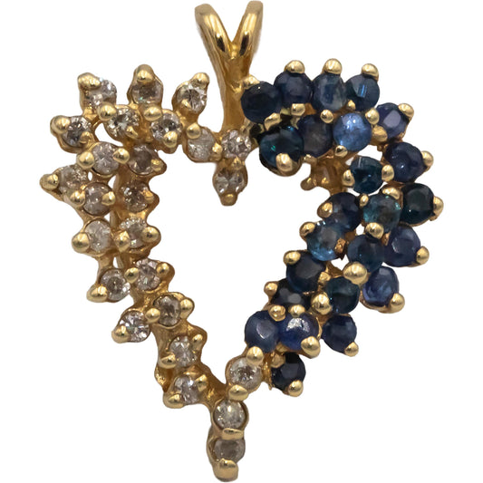 14k Yellow Gold 0.50CT Diamond and Sapphire Cluster Heart Pendant