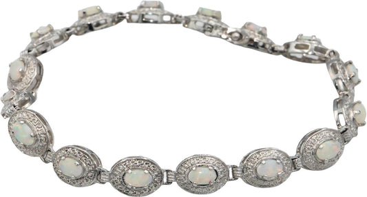 14k White Gold 3.0CT Oval Cabochon Cut Opal Chain Bracelet
