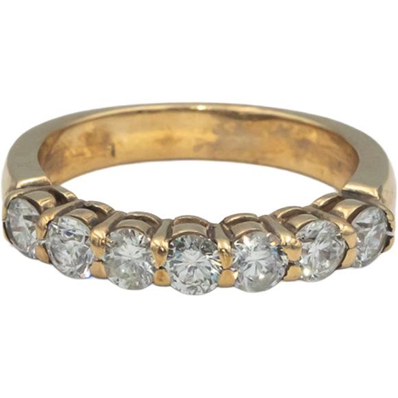 10k Yellow Gold 1.15CT Round Cut Diamond 7-Stone Band Ring Size 6.75