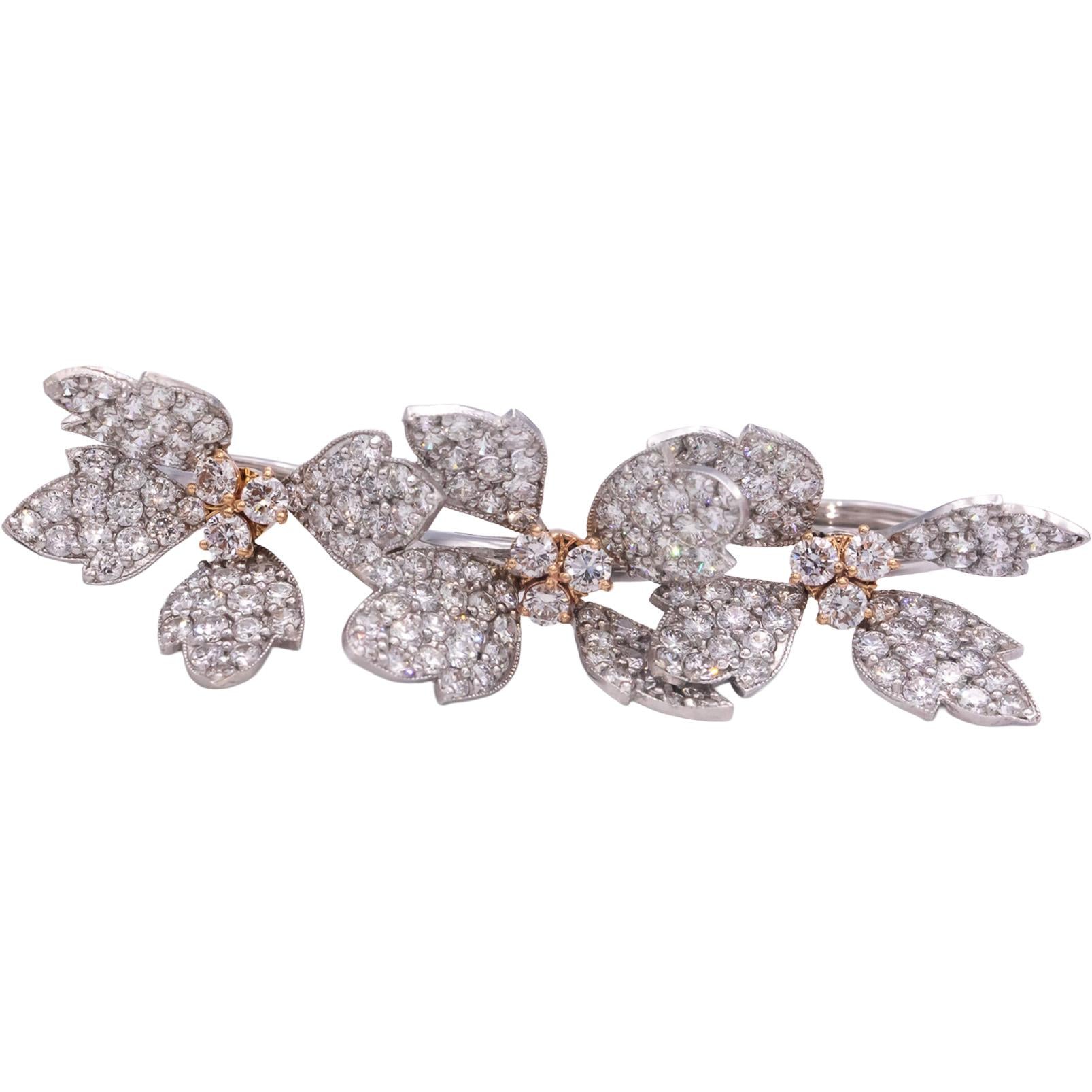 STAMBOLIAN 18k White Yellow Gold Diamond En Tremblant Leaf Double Ring 12.88CT