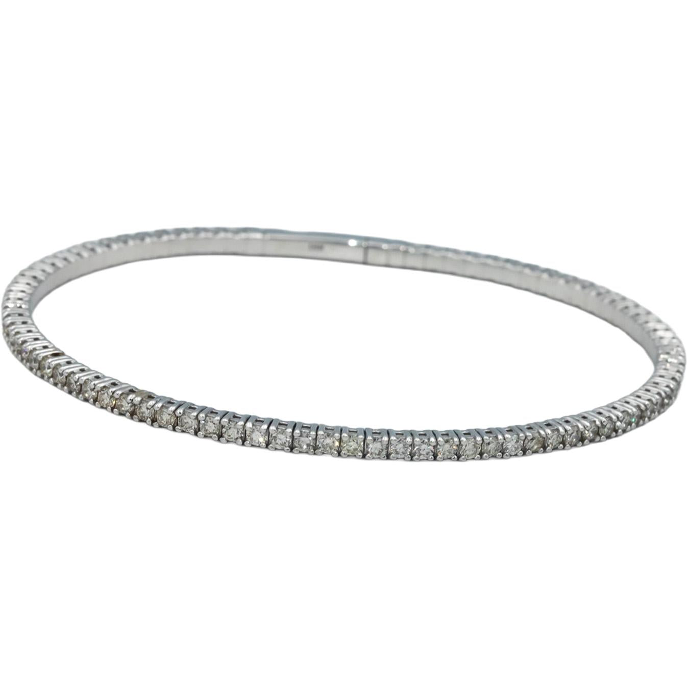 18k White Gold 2.33CT VS Round Cut Diamond Semi-Flexible Bangle Bracelet
