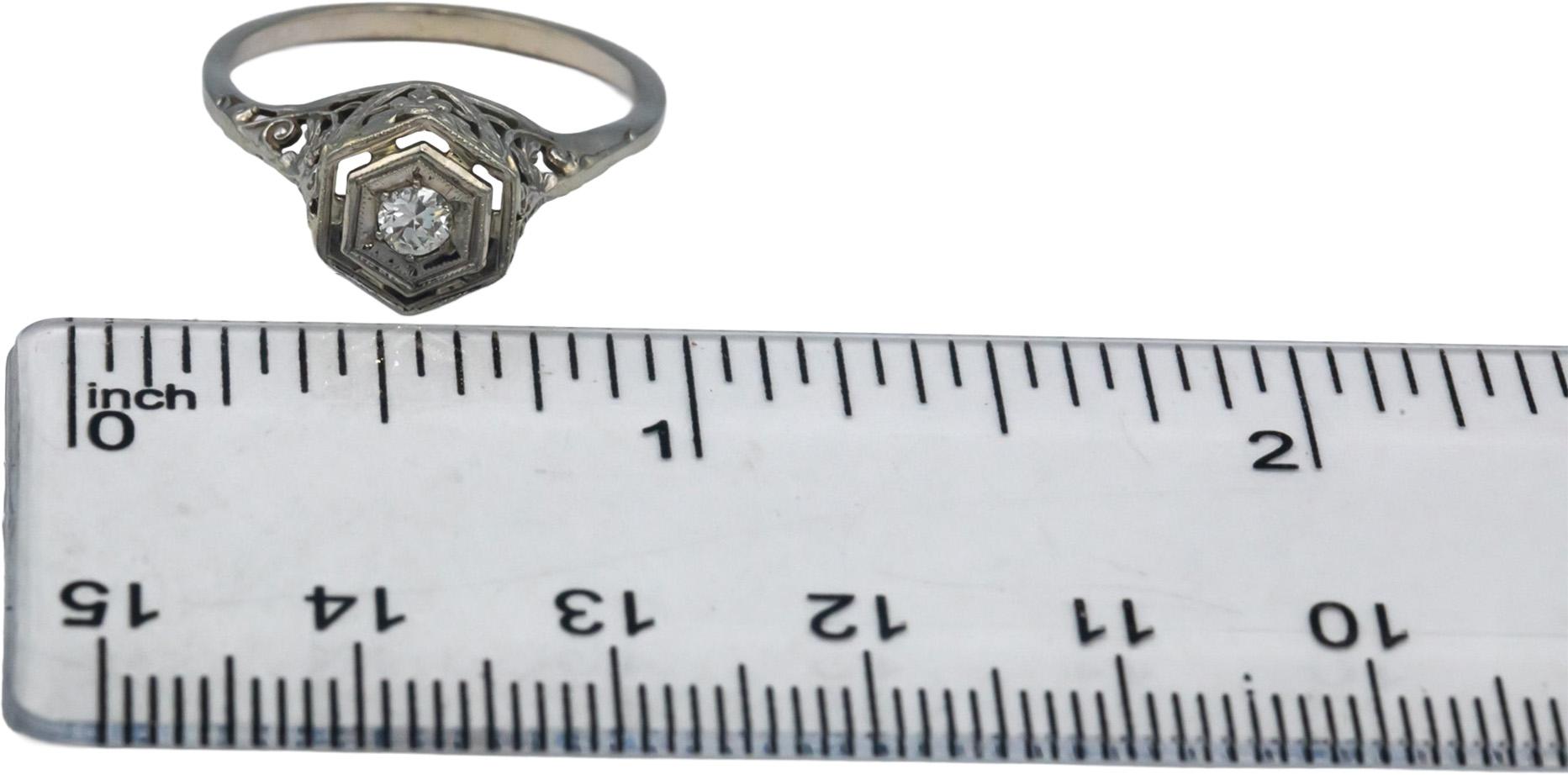 Vintage Antique 14k White Gold 0.10CT VS Old Euro Diamond Filigree Ring Size 7.5