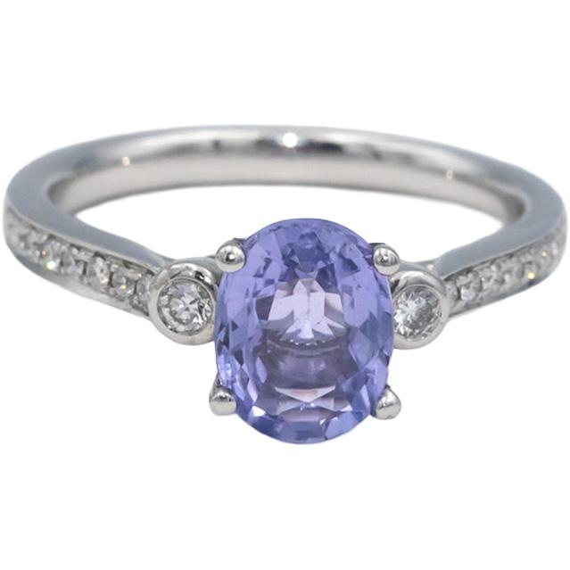 14k White Gold 1.78CT Round Cut Diamond and Oval Cut Sapphire Ring Size 6