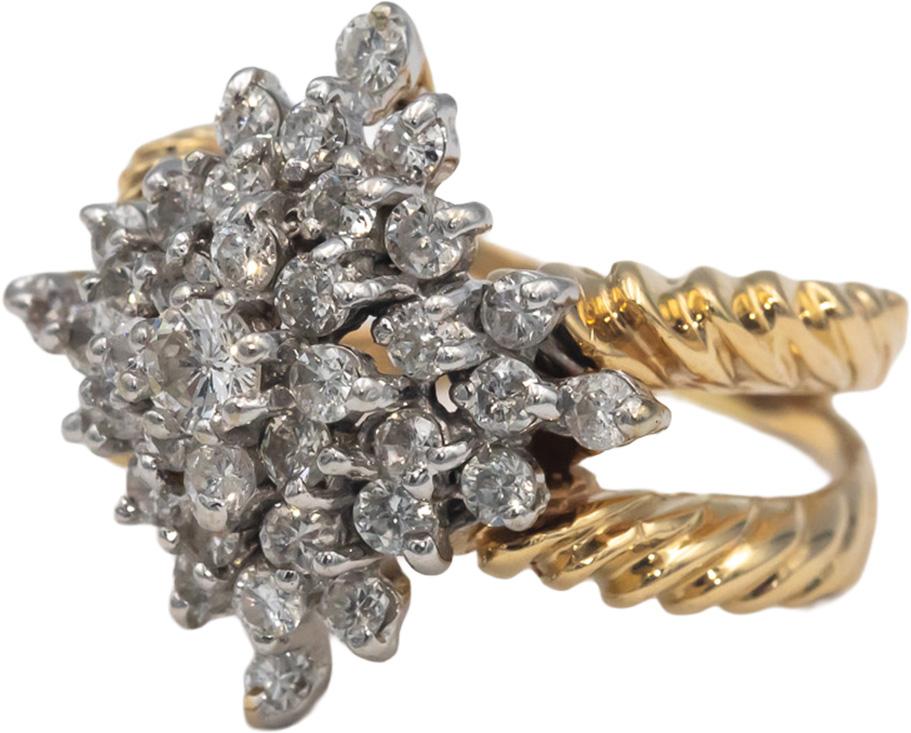 14k Yellow & White Gold 1.0CT Round Cut Diamond Cluster Ring Size 6.75