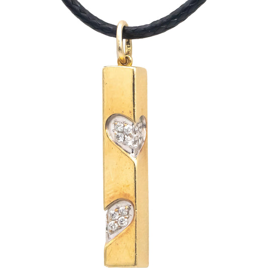 18k Yellow Gold 0.15CT Round Cut Diamond Heart Themed Bar Pendant Necklace