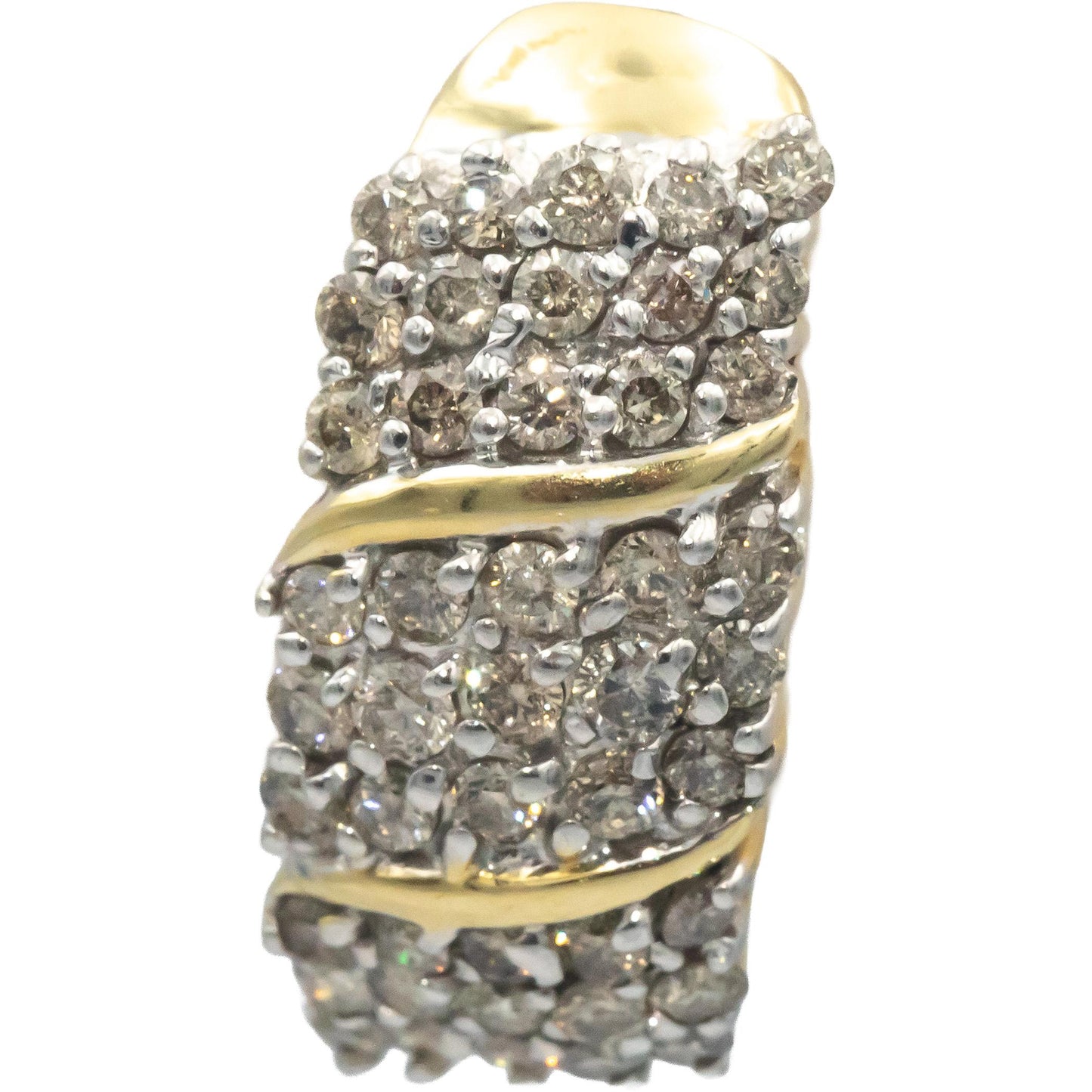 14k Yellow Gold Round Diamond Cluster Curved Earrings 2.0CT