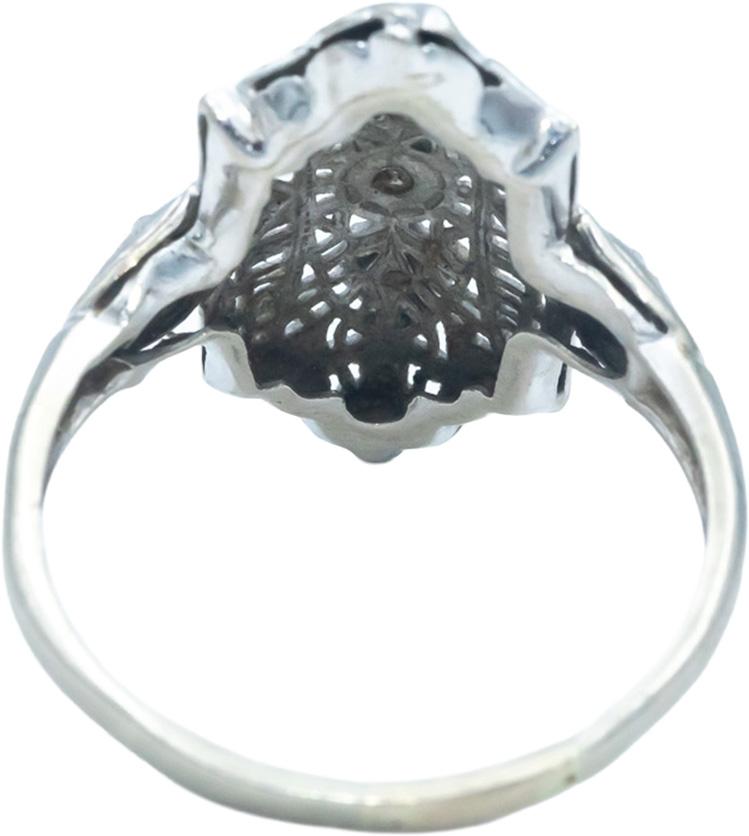 14k White Gold Jewelry Filigree Ring w/ 0.03CT Diamond Accents Size 9.5